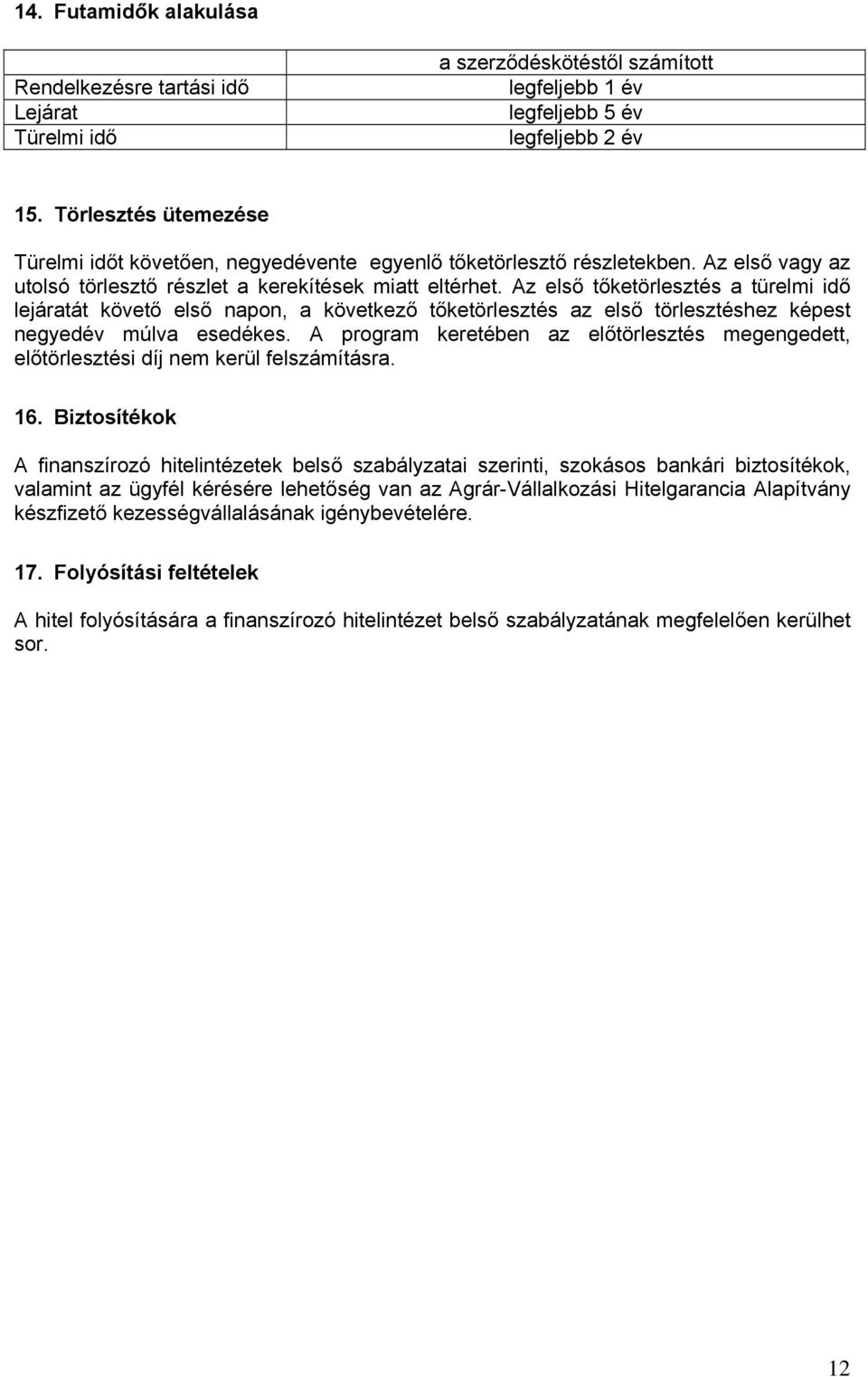 Az első tőketörlesztés a türelmi idő lejáratát követő első napon, a következő tőketörlesztés az első törlesztéshez képest negyedév múlva esedékes.