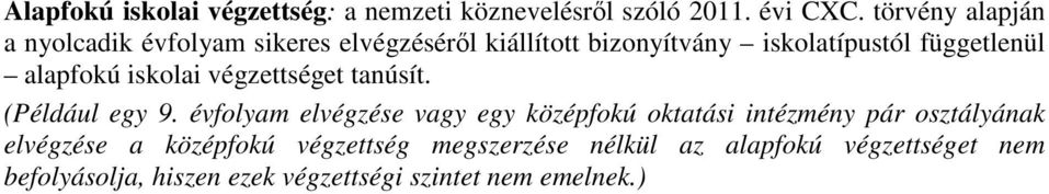 alapfokú iskolai végzettséget tanúsít. (Például egy 9.