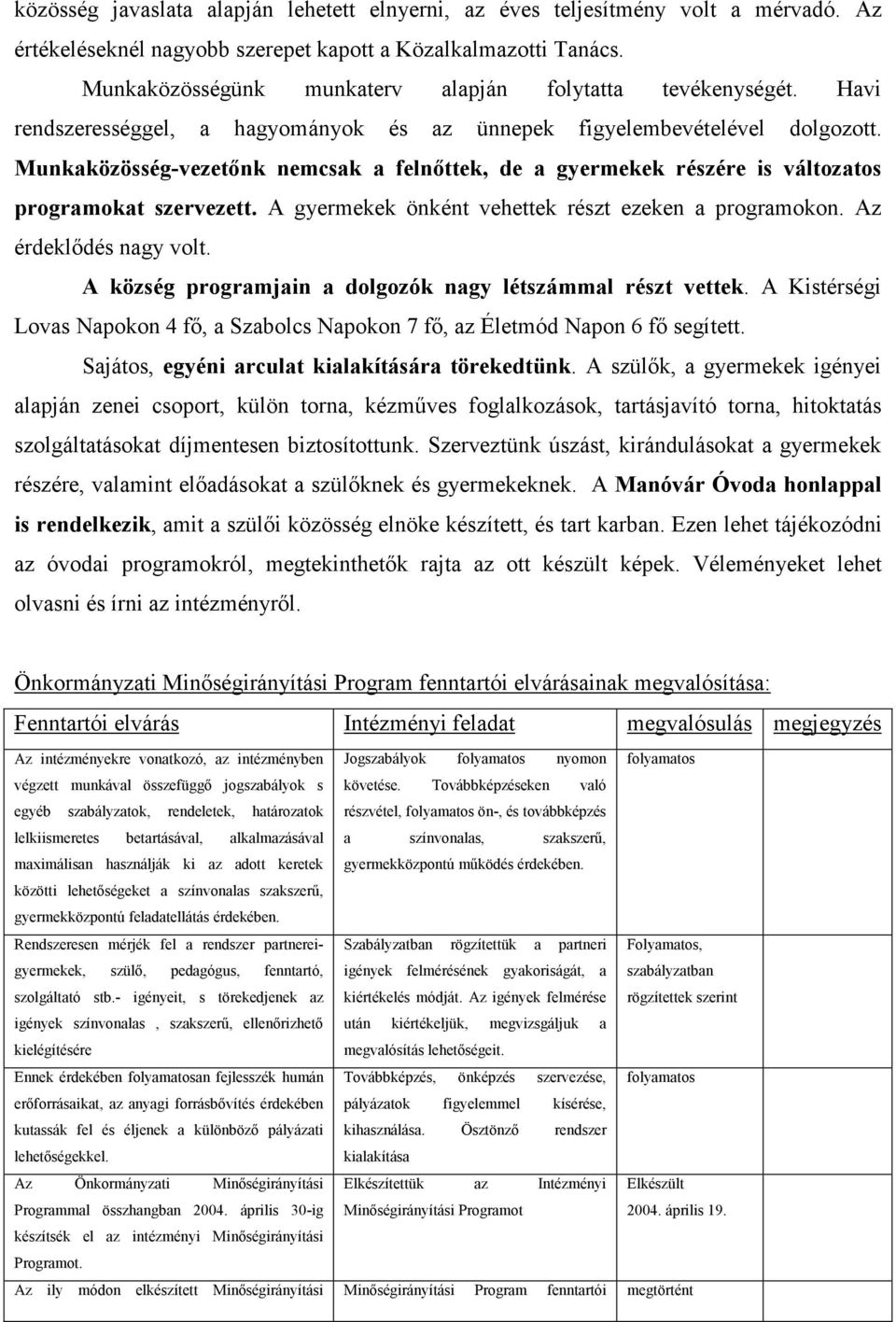 Munkaközösség-vezetınk nemcsak a felnıttek, de a gyermekek részére is változatos programokat szervezett. A gyermekek önként vehettek részt ezeken a programokon. Az érdeklıdés nagy volt.