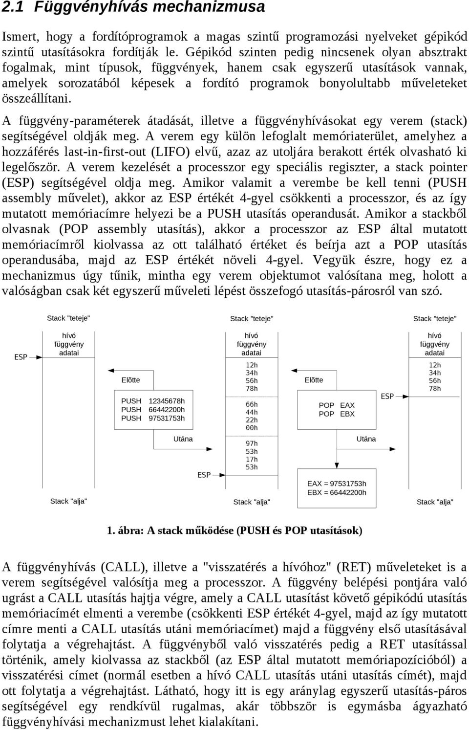 összeállítani. A függvény-paraméterek átadását, illetve a függvényhívásokat egy verem (stack) segítségével oldják meg.