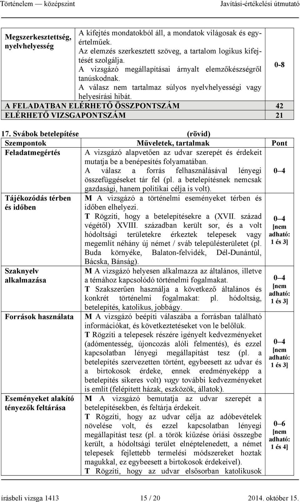 A FELADATBAN ELÉRHETŐ ÖSSZPONTSZÁM 42 ELÉRHETŐ VIZSGAPONTSZÁM 21 17.