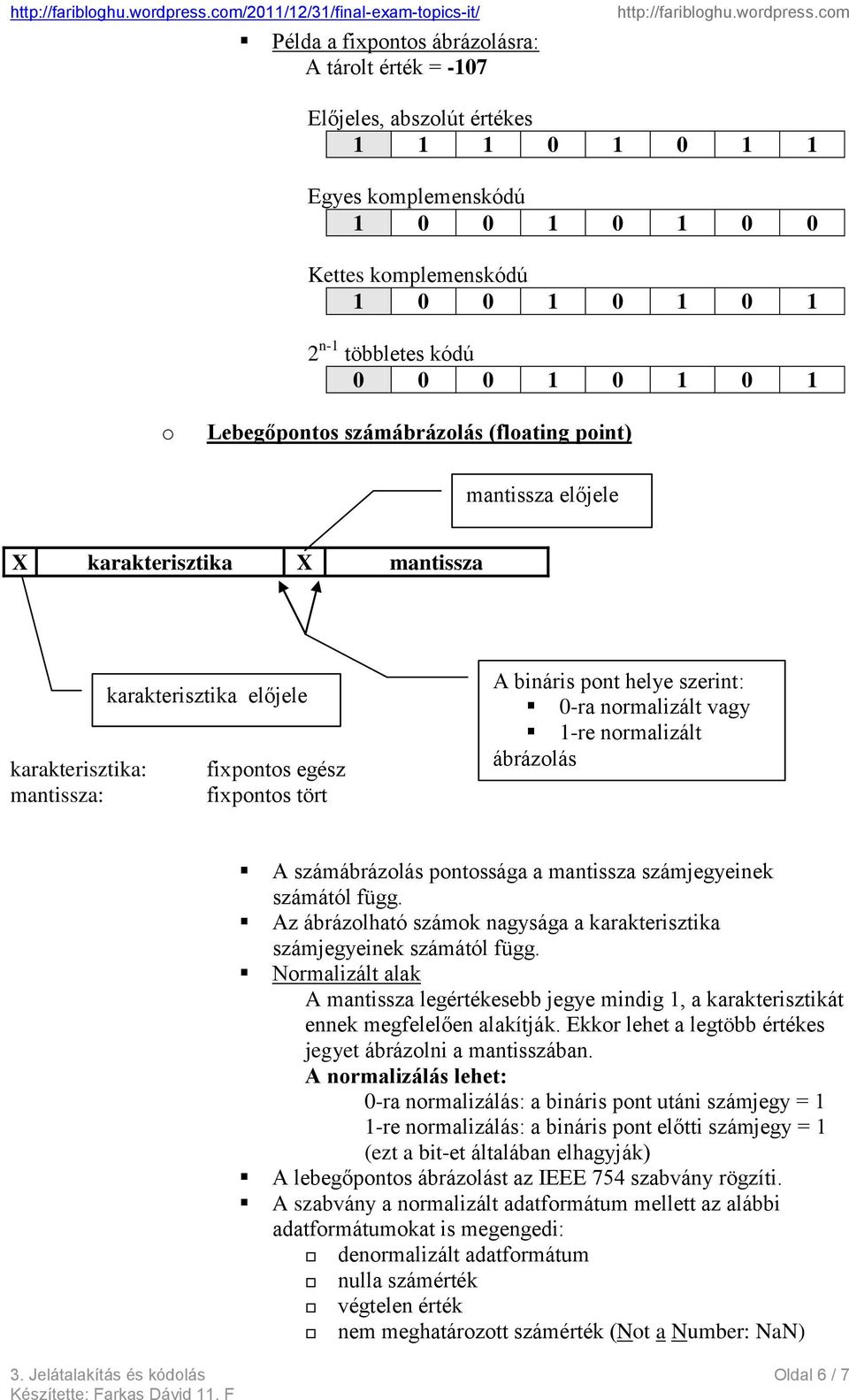 1 2 n-1 többletes kódú 0 0 0 1 0 1 0 1 Lebegőpnts számábrázlás (flating pint) mantissza előjele X karakterisztika X mantissza karakterisztika előjele karakterisztika: fixpnts egész mantissza: fixpnts