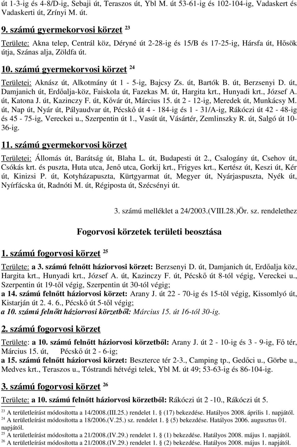 számú gyermekorvosi körzet 24 Területei: Aknász út, Alkotmány út 1-5-ig, Bajcsy Zs. út, Bartók B. út, Berzsenyi D. út, Damjanich út, Erdıalja-köz, Faiskola út, Fazekas M. út, Hargita krt.