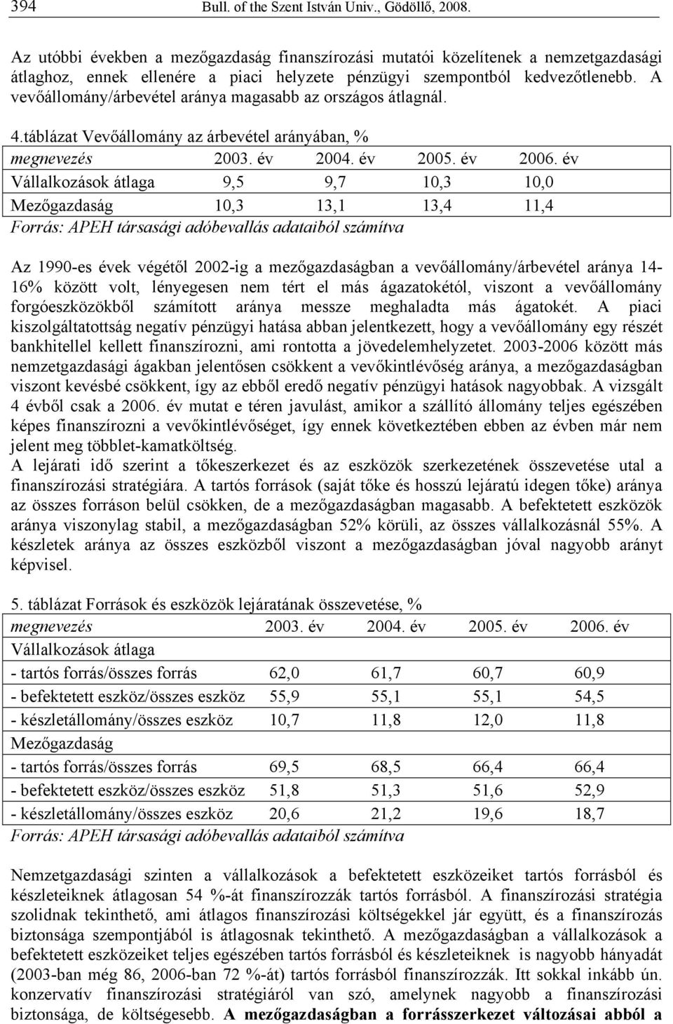 A vevőállomány/árbevétel aránya magasabb az országos átlagnál. 4.táblázat Vevőállomány az árbevétel arányában, % megnevezés 2003. év 2004. év 2005. év 2006.