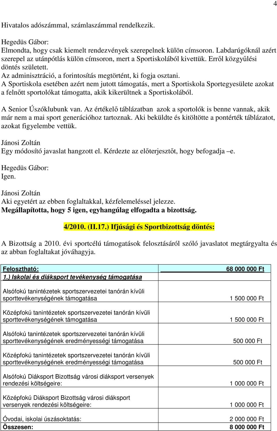 A Sportiskola esetében azért nem jutott támogatás, mert a Sportiskola Sportegyesülete azokat a felnőtt sportolókat támogatta, akik kikerültnek a Sportiskolából. A Senior Úszóklubunk van.