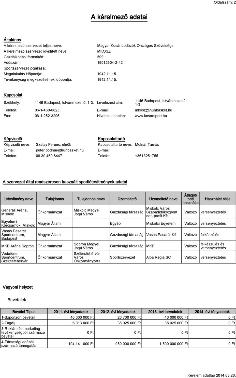 Levelezési cím: 1146 Budapest, Istvánmezei út 1-3. Telefon: 06-1-460-6825 E-mail: mkosz@hunbasket.hu Fax: 06-1-252-3296 Hivatalos honlap: www.kosarsport.