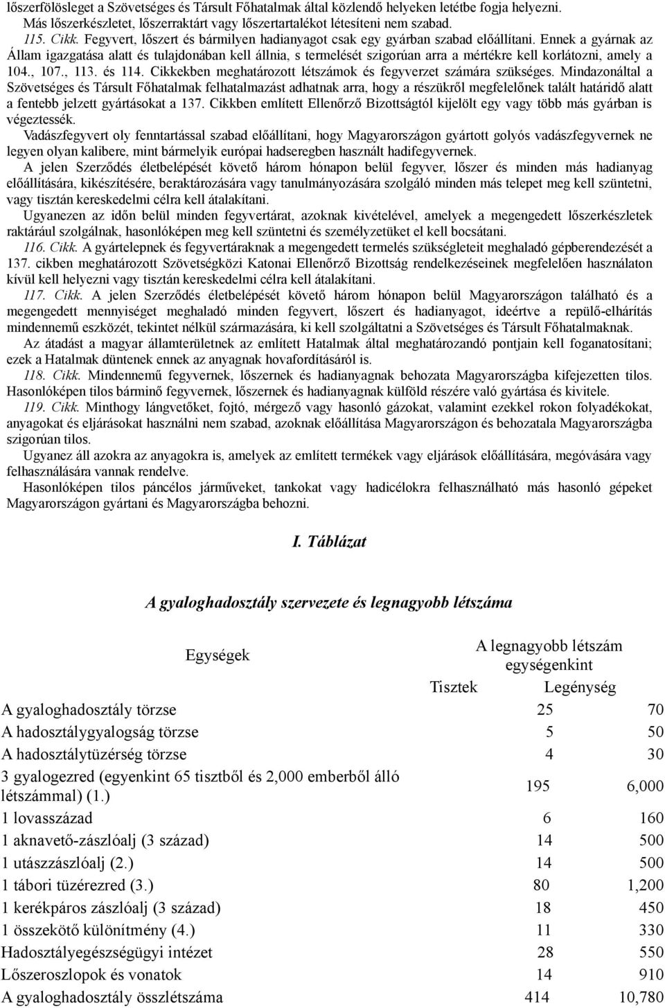 Ennek a gyárnak az Állam igazgatása alatt és tulajdonában kell állnia, s termelését szigorúan arra a mértékre kell korlátozni, amely a 104., 107., 113. és 114.