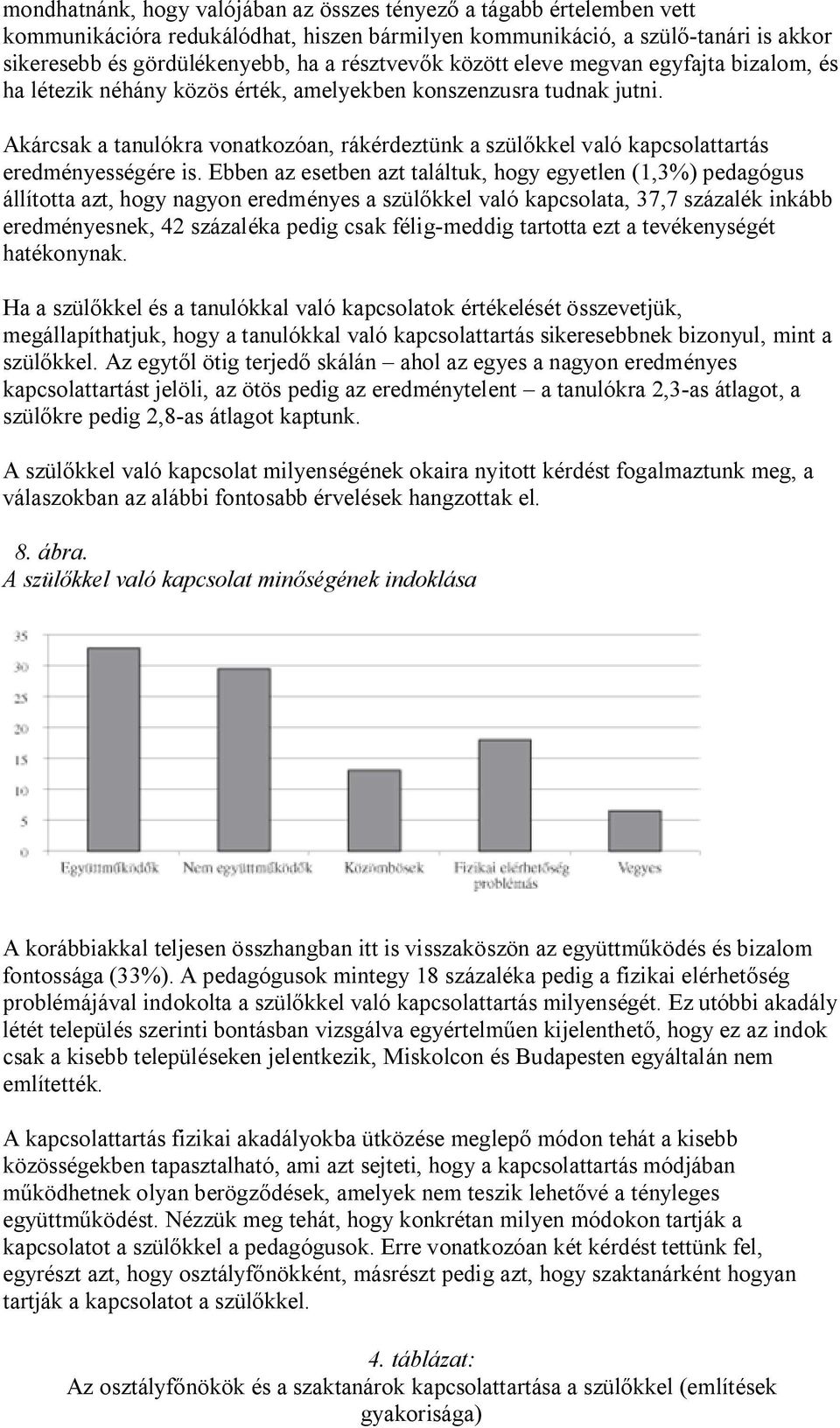 Akárcsak a tanulókra vonatkozóan, rákérdeztünk a szül kkel való kapcsolattartás eredményességére is.