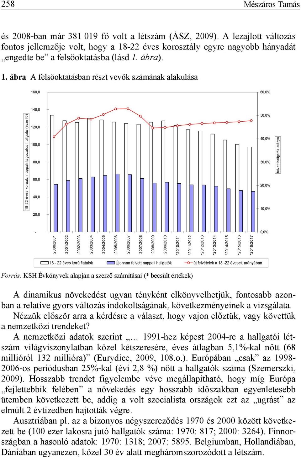 -22 éves korosztály egyre nagyobb hányadát engedte be a felsőoktatásba (lásd 1.