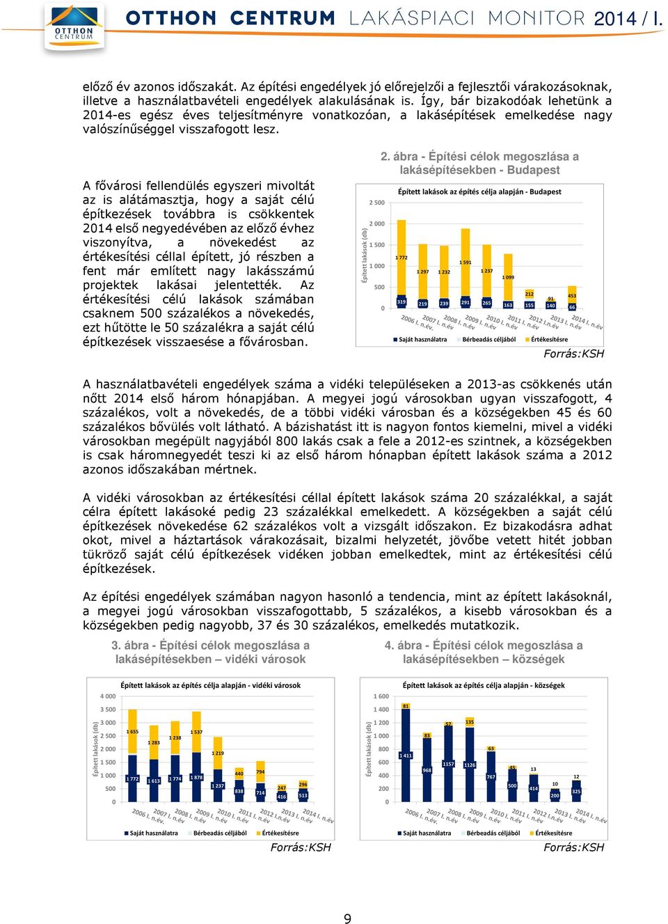 A fővárosi fellendülés egyszeri mivoltát az is alátámasztja, hogy a saját célú építkezések továbbra is csökkentek 2014 első negyedévében az előző évhez viszonyítva, a növekedést az értékesítési