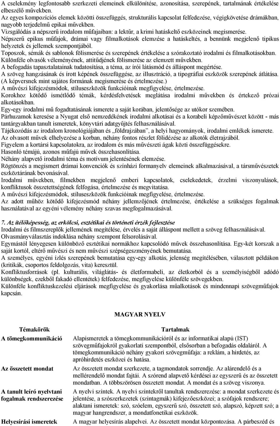 Vizsgálódás a népszerű irodalom műfajaiban: a lektűr, a krimi hatáskeltő eszközeinek megismerése.