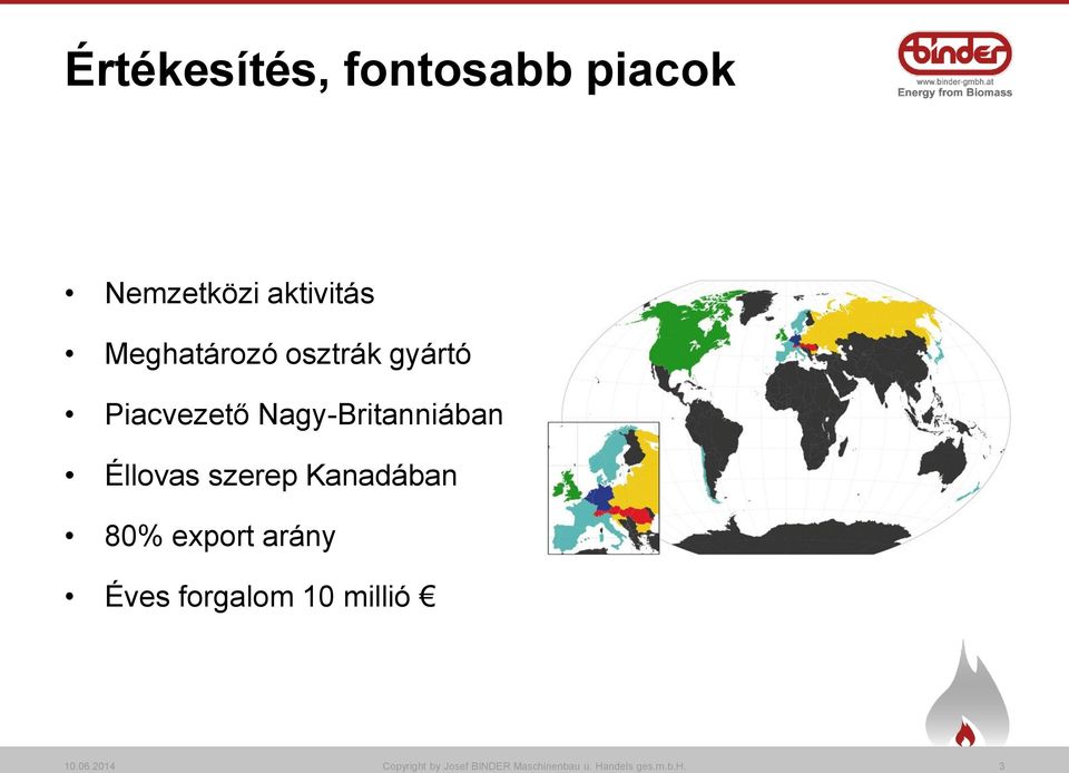 Éllovas szerep Kanadában 80% export arány Éves forgalom 10