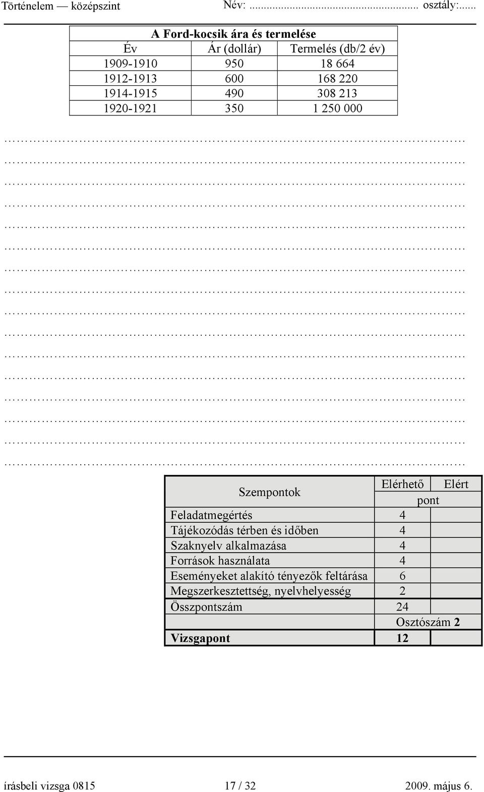 térben és időben 4 Szaknyelv alkalmazása 4 Források használata 4 Eseményeket alakító tényezők feltárása 6