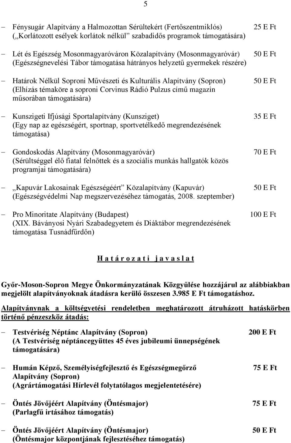 magazin műsorában Kunszigeti Ifjúsági Sportalapítvány (Kunsziget) (Egy nap az egészségért, sportnap, sportvetélkedő megrendezésének támogatása) Gondoskodás Alapítvány (Mosonmagyaróvár) (Sérültséggel