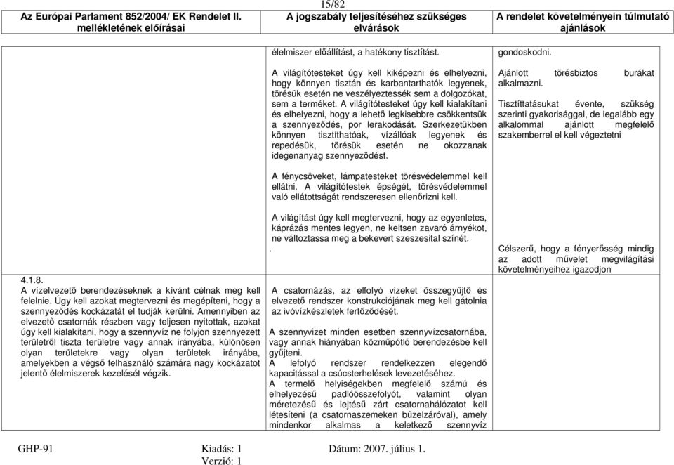 területekre vagy olyan területek irányába, amelyekben a végső felhasználó számára nagy kockázatot jelentő élelmiszerek kezelését végzik. 15/82 élelmiszer előállítást, a hatékony tisztítást.