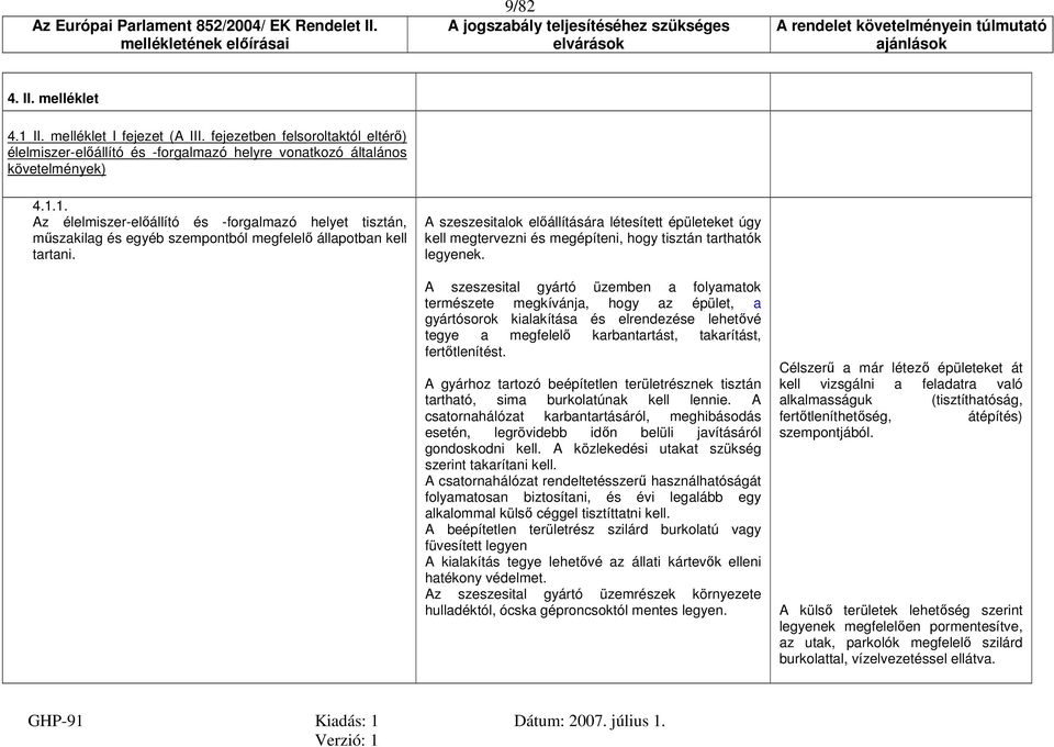 A szeszesital gyártó üzemben a folyamatok természete megkívánja, hogy az épület, a gyártósorok kialakítása és elrendezése lehetővé tegye a megfelelő karbantartást, takarítást, fertőtlenítést.