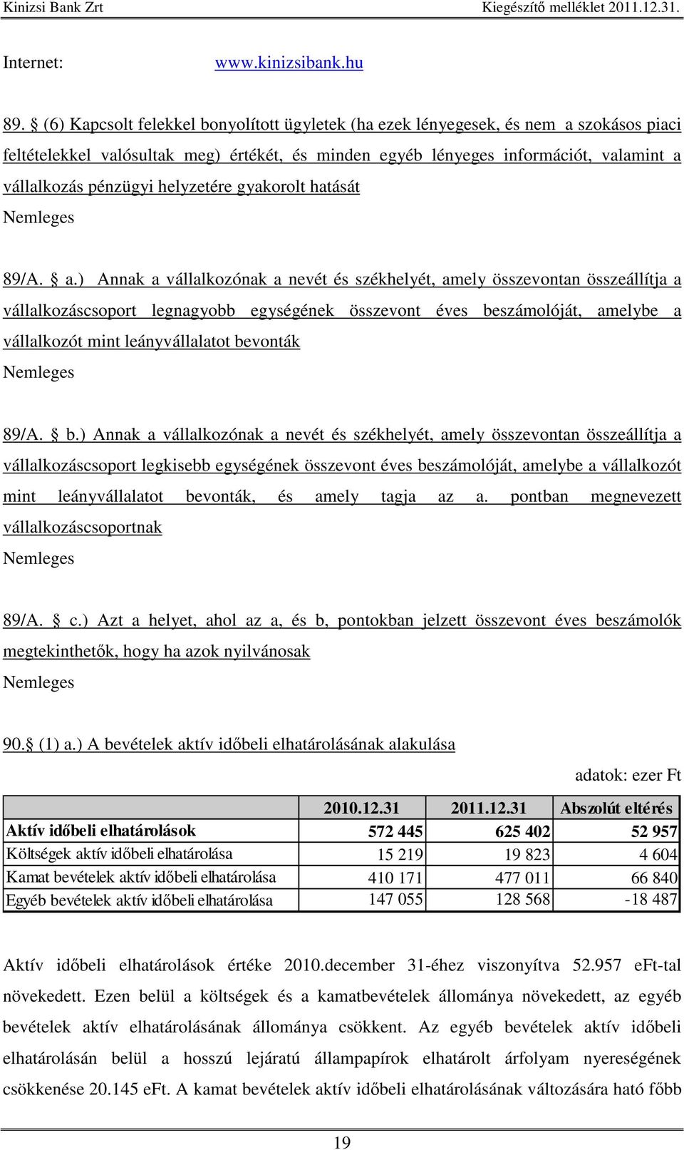 helyzetére gyakorolt hatását 89/A. a.