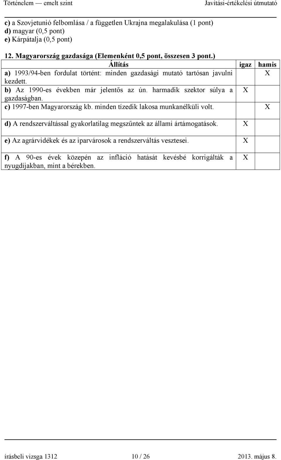 b) Az 1990-es években már jelentős az ún. harmadik szektor súlya a X gazdaságban. c) 1997-ben Magyarország kb. minden tízedik lakosa munkanélküli volt.