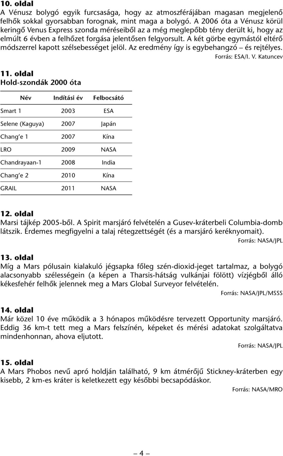 A két görbe egymástól eltérô módszerrel kapott szélsebességet jelöl. Az eredmény így is egybehangzó és rejtélyes. Forrás: ESA/I. V. Katuncev 11.