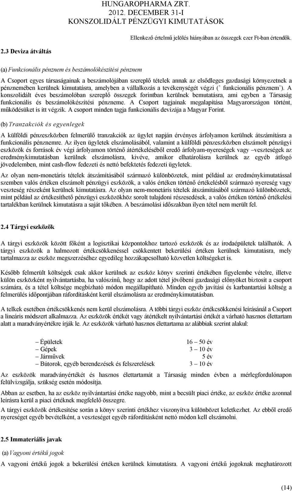 A konszolidált éves beszámolóban szereplő összegek forintban kerülnek bemutatásra, ami egyben a Társaság funkcionális és beszámolókészítési pénzneme.