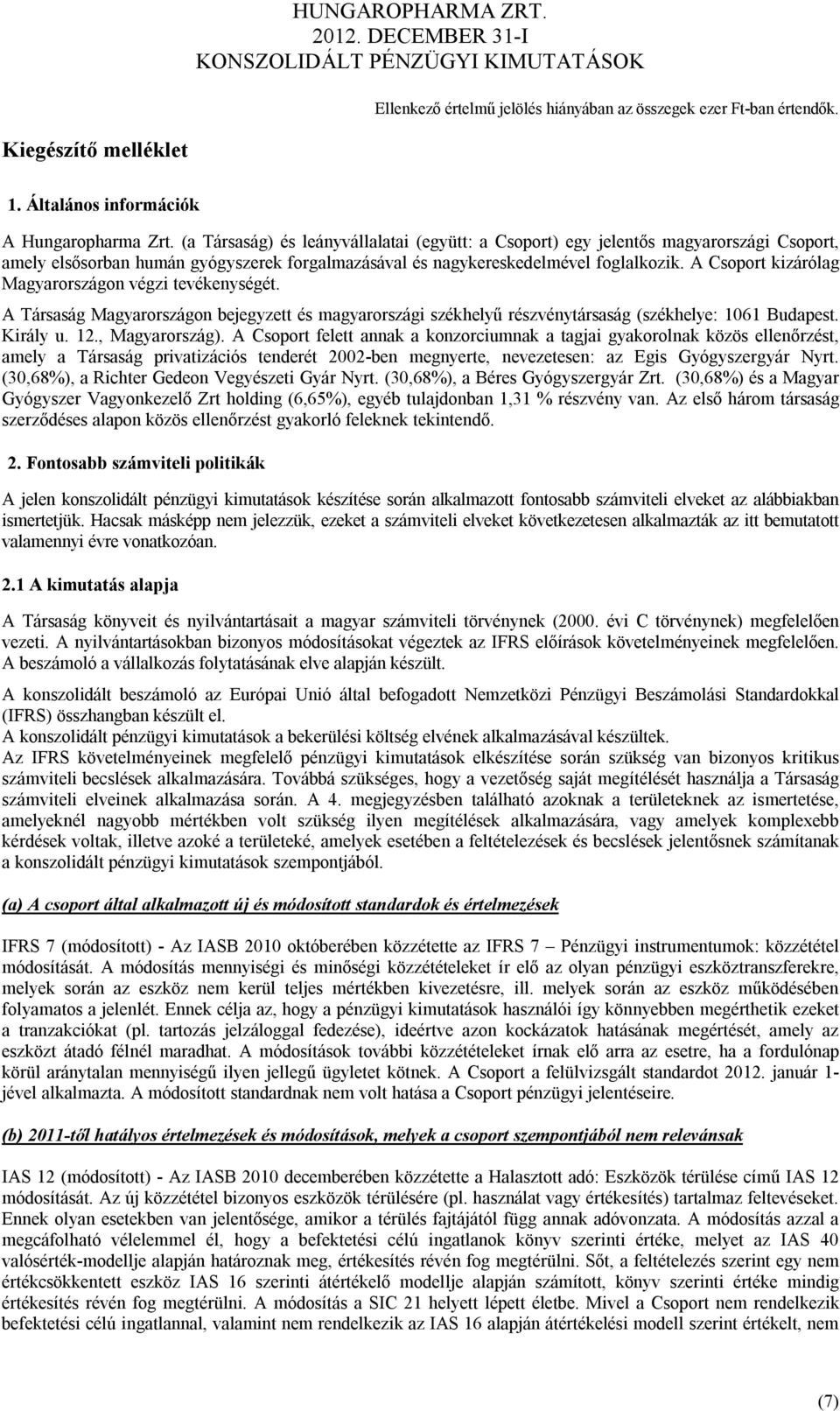 A Csoport kizárólag Magyarországon végzi tevékenységét. A Társaság Magyarországon bejegyzett és magyarországi székhelyű részvénytársaság (székhelye: 1061 Budapest. Király u. 12., Magyarország).