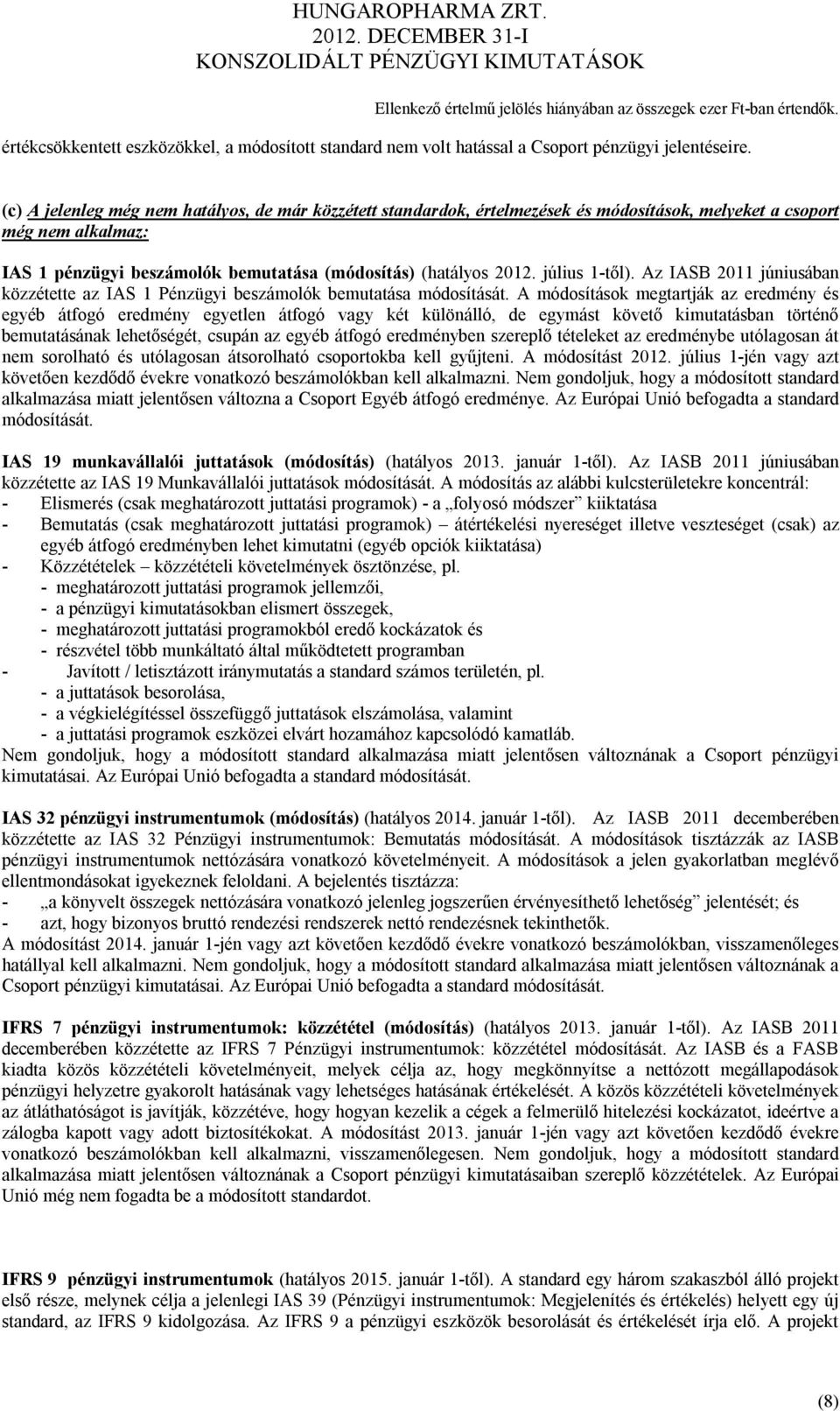 július 1-től). Az IASB 2011 júniusában közzétette az IAS 1 Pénzügyi beszámolók bemutatása módosítását.