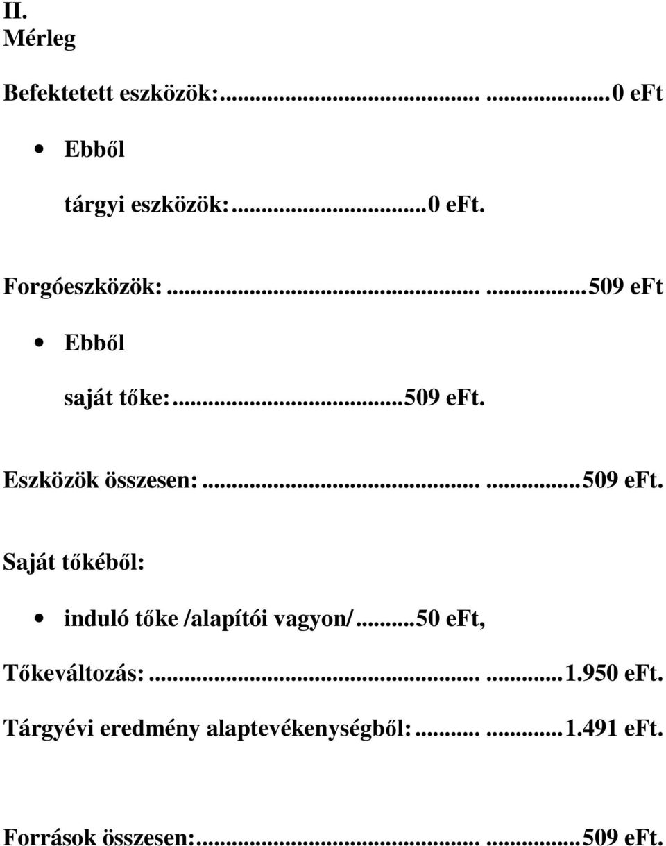 ..50 eft, Tıkeváltozás:......1.950 eft. Tárgyévi eredmény alaptevékenységbıl:......1.491 eft.