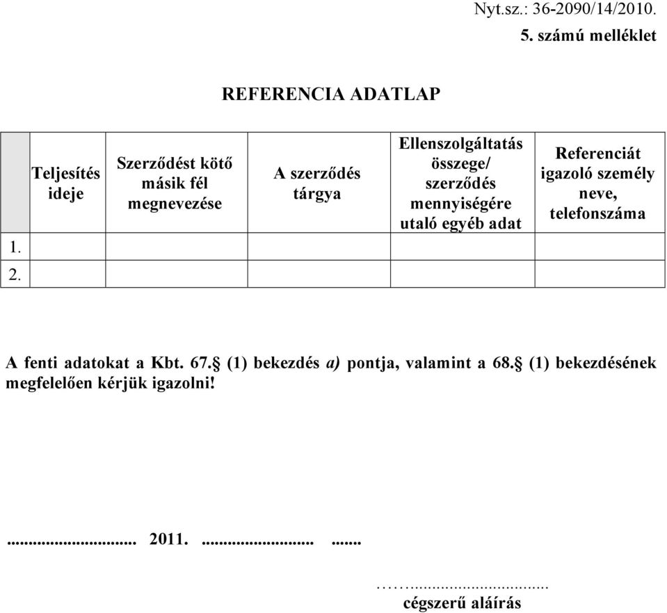 összege/ szerződés mennyiségére utaló egyéb adat Referenciát igazoló személy neve,