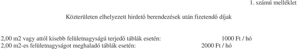 kisebb felületnagyságú terjed táblák esetén: 1000 Ft /