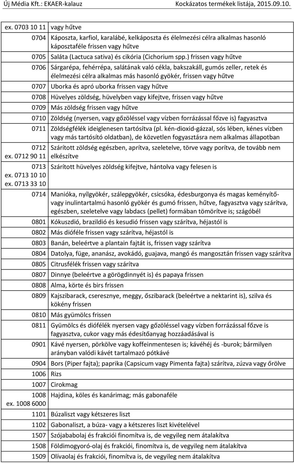 ) frissen vagy hűtve 0706 Sárgarépa, fehérrépa, salátának való cékla, bakszakáll, gumós zeller, retek és élelmezési célra alkalmas más hasonló gyökér, frissen vagy hűtve 0707 Uborka és apró uborka