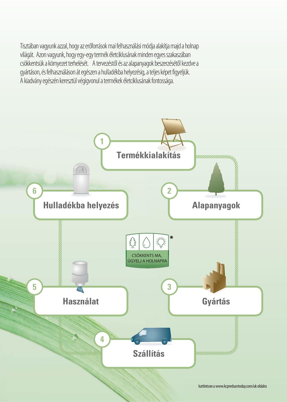 A tervezéstől és az alapanyagok beszerzésétől kezdve a gyártáson, és felhasználáson át egészen a hulladékba helyezésig, a teljes képet figyeljük.