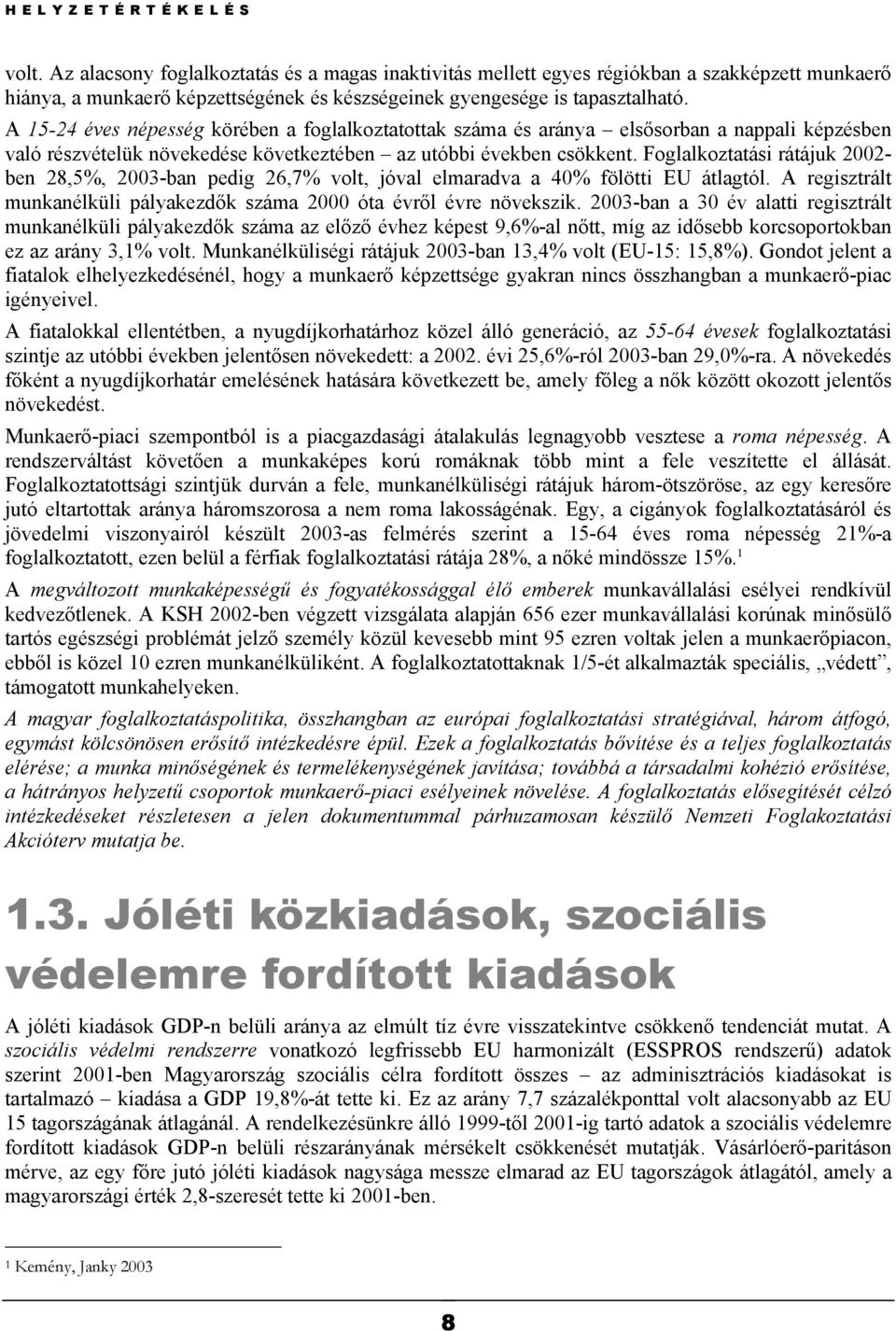 Foglalkoztatási rátájuk 2002- ben 28,5%, 2003-ban pedig 26,7% volt, jóval elmaradva a 40% fölötti EU átlagtól. A regisztrált munkanélküli pályakezdők száma 2000 óta évről évre növekszik.