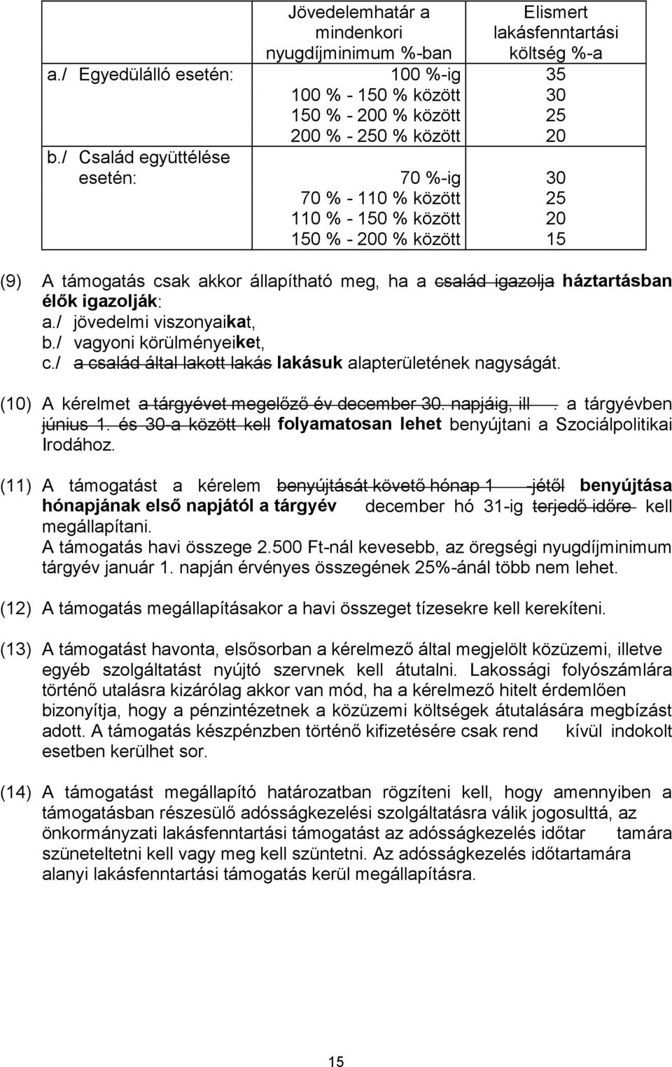 / jövedelmi viszonyaikat, b./ vagyoni körülményeiket, c./ a család által lakott lakás lakásuk alapterületének nagyságát. (10) A kérelmet. a tárgyévben június 1.