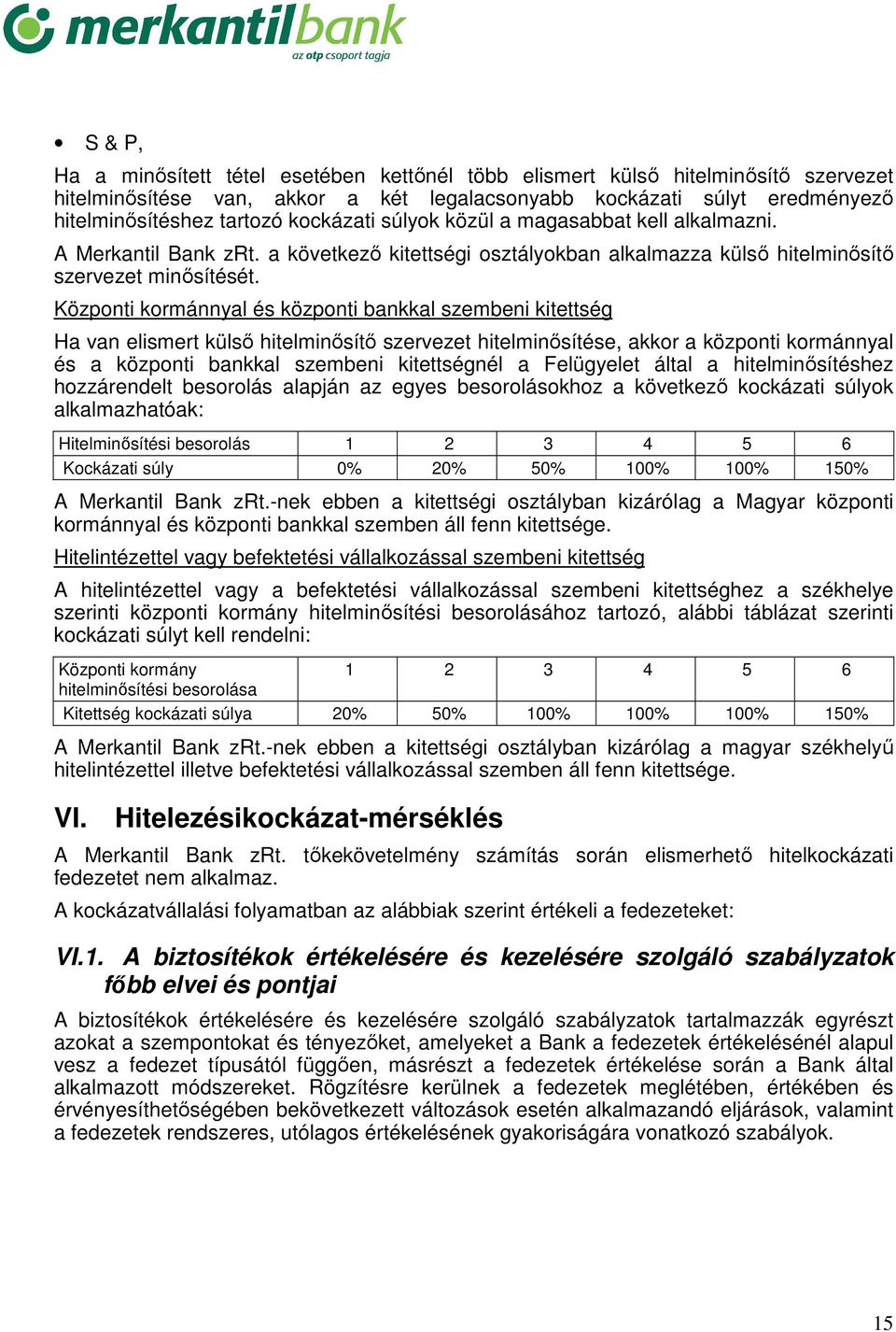 Központi kormánnyal és központi bankkal szembeni kitettség Ha van elismert külső hitelminősítő szervezet hitelminősítése, akkor a központi kormánnyal és a központi bankkal szembeni kitettségnél a