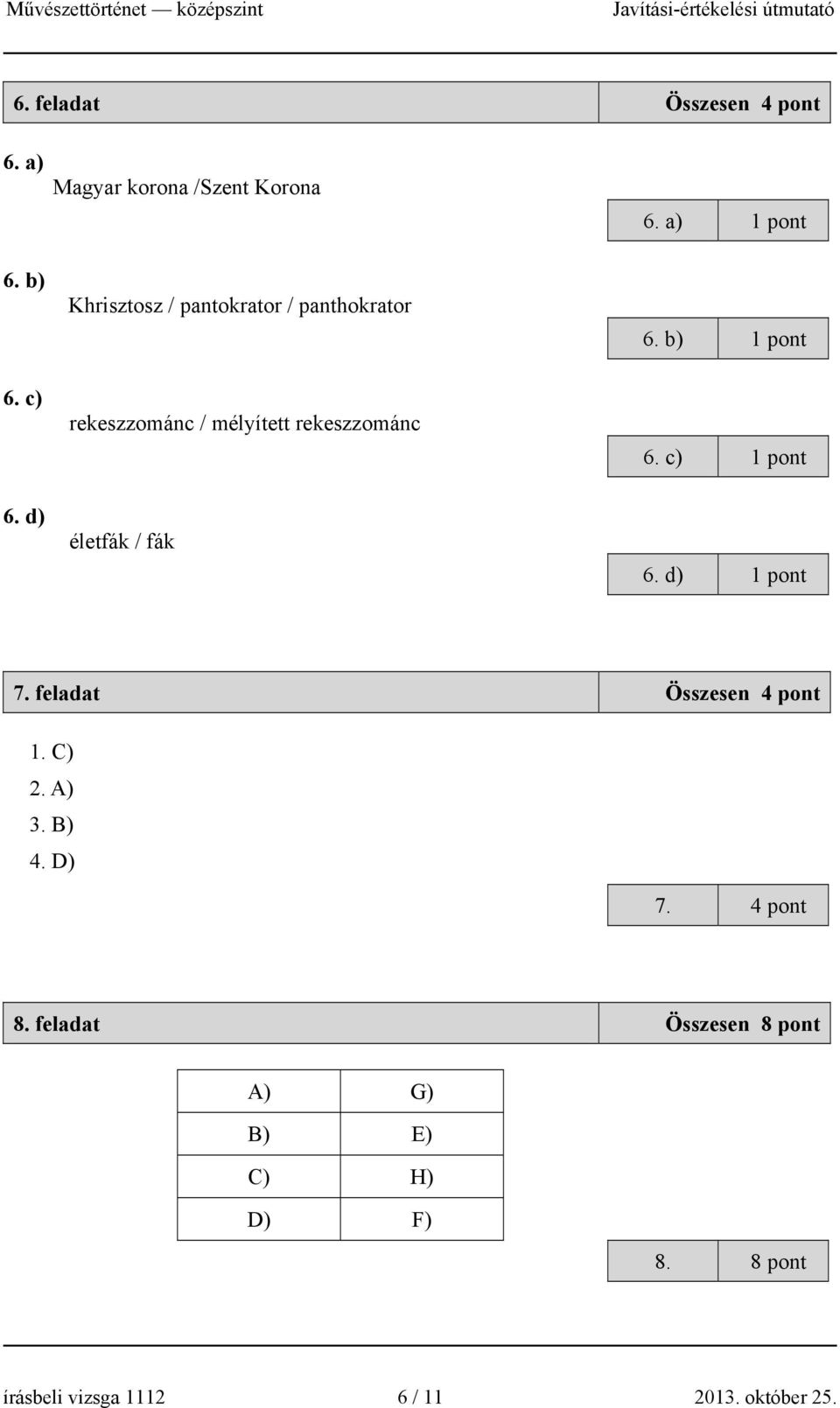 c) rekeszzománc / mélyített rekeszzománc 6. c) 1 pont 6. d) életfák / fák 6. d) 1 pont 7.