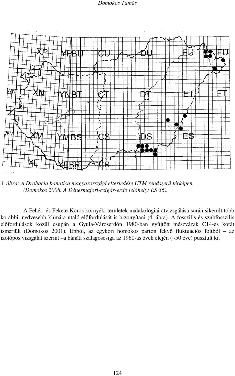 (4. ábra). A fosszilis és szubfosszilis előfordulások közül csupán a Gyula-Városerdőn 1980-ban gyűjtött mészvázak C14-es korát ismerjük (Domokos 2001).