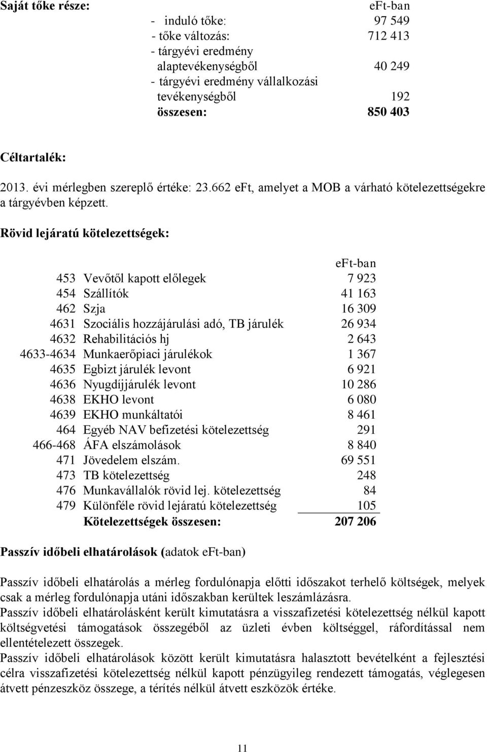 Rövid lejáratú kötelezettségek: eft-ban 453 Vevőtől kapott előlegek 7 923 454 Szállítók 41 163 462 Szja 16 309 4631 Szociális hozzájárulási adó, TB járulék 26 934 4632 Rehabilitációs hj 2 643