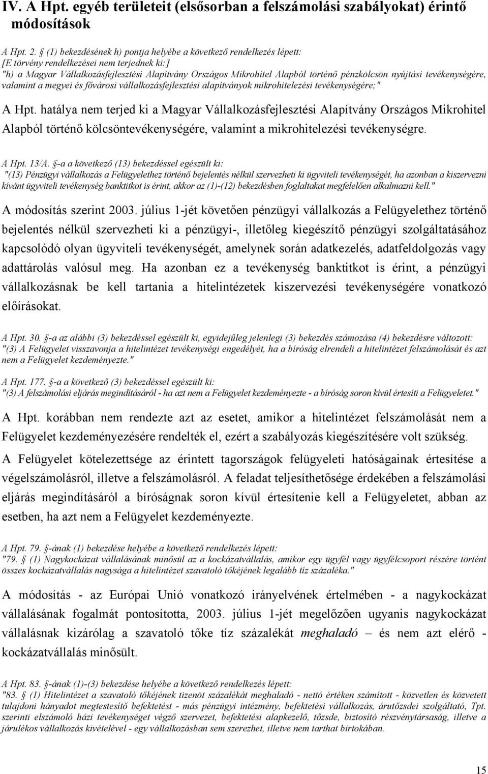 pénzkölcsön nyújtási tevékenységére, valamint a megyei és fővárosi vállalkozásfejlesztési alapítványok mikrohitelezési tevékenységére;" A Hpt.