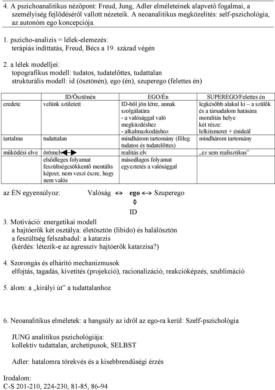 a lélek modelljei: topografikus modell: tudatos, tudatelőttes, tudattalan strukturális modell: id (ösztönén), ego (én), szuperego (felettes én) ID/Ösztönén EGO/Én SUPEREGO/Felettes én eredete velünk