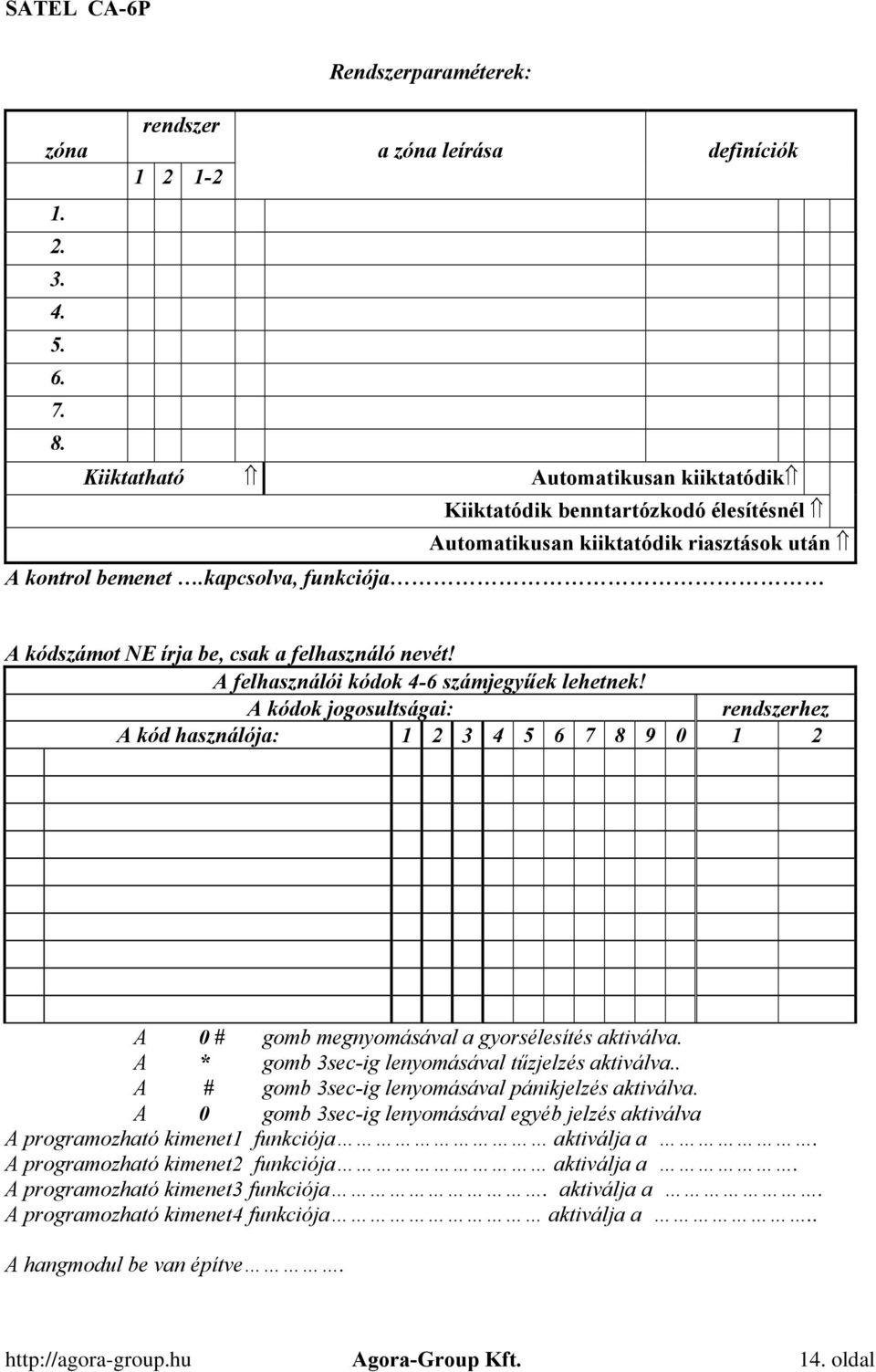 kapcsolva, funkciója A kódszámot NE írja be, csak a felhasználó nevét! A felhasználói kódok 4-6 számjegyűek lehetnek!