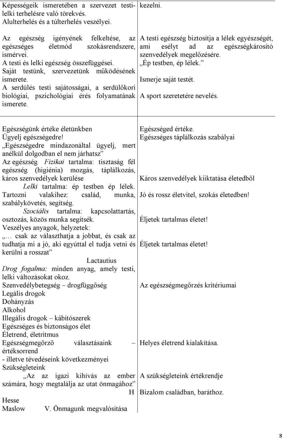 A serdülés testi sajátosságai, a serdülőkori biológiai, pszichológiai érés folyamatának ismerete.