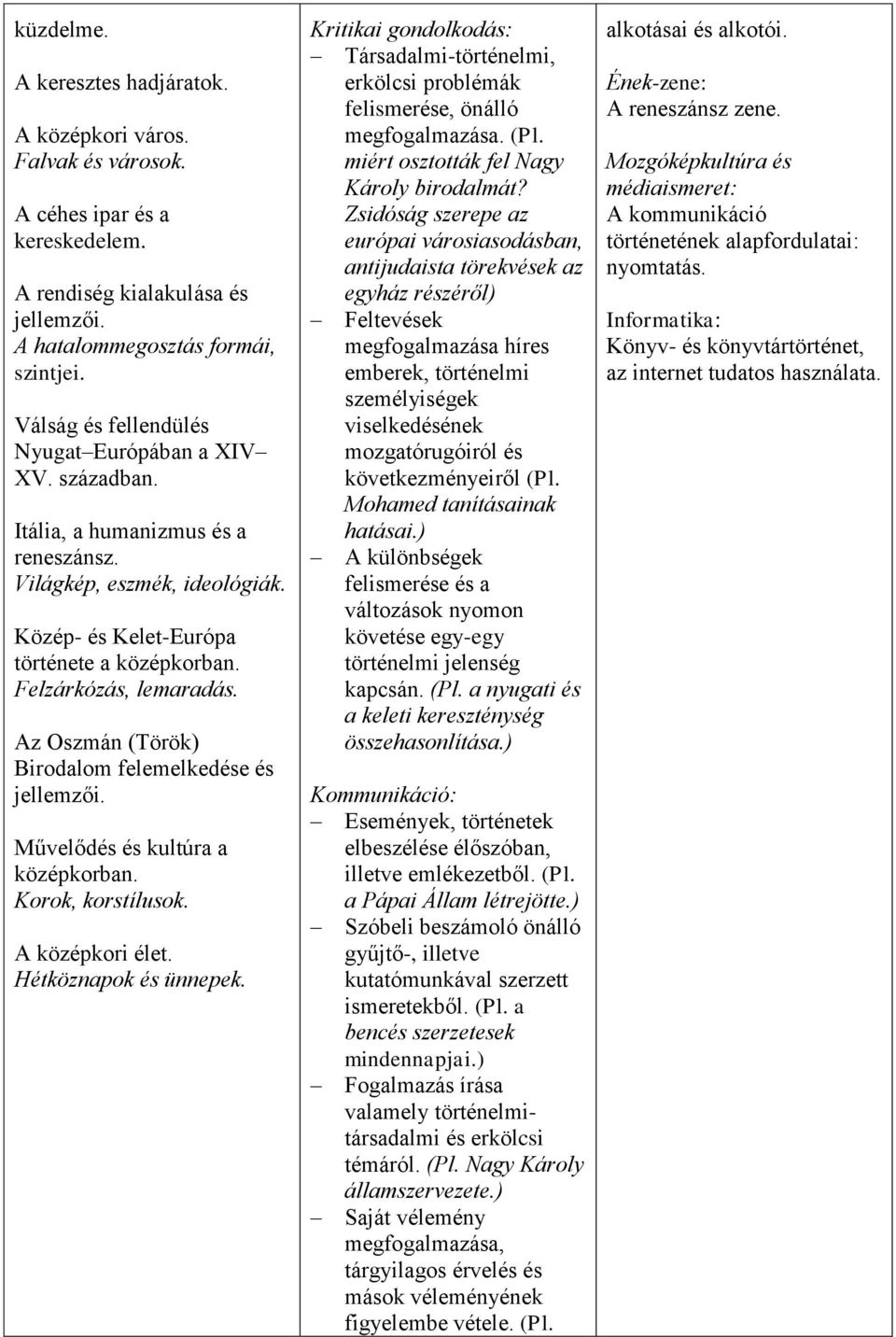 Az Oszmán (Török) Birodalom felemelkedése és jellemzői. Művelődés és kultúra a középkorban. Korok, korstílusok. A középkori élet. Hétköznapok és ünnepek.