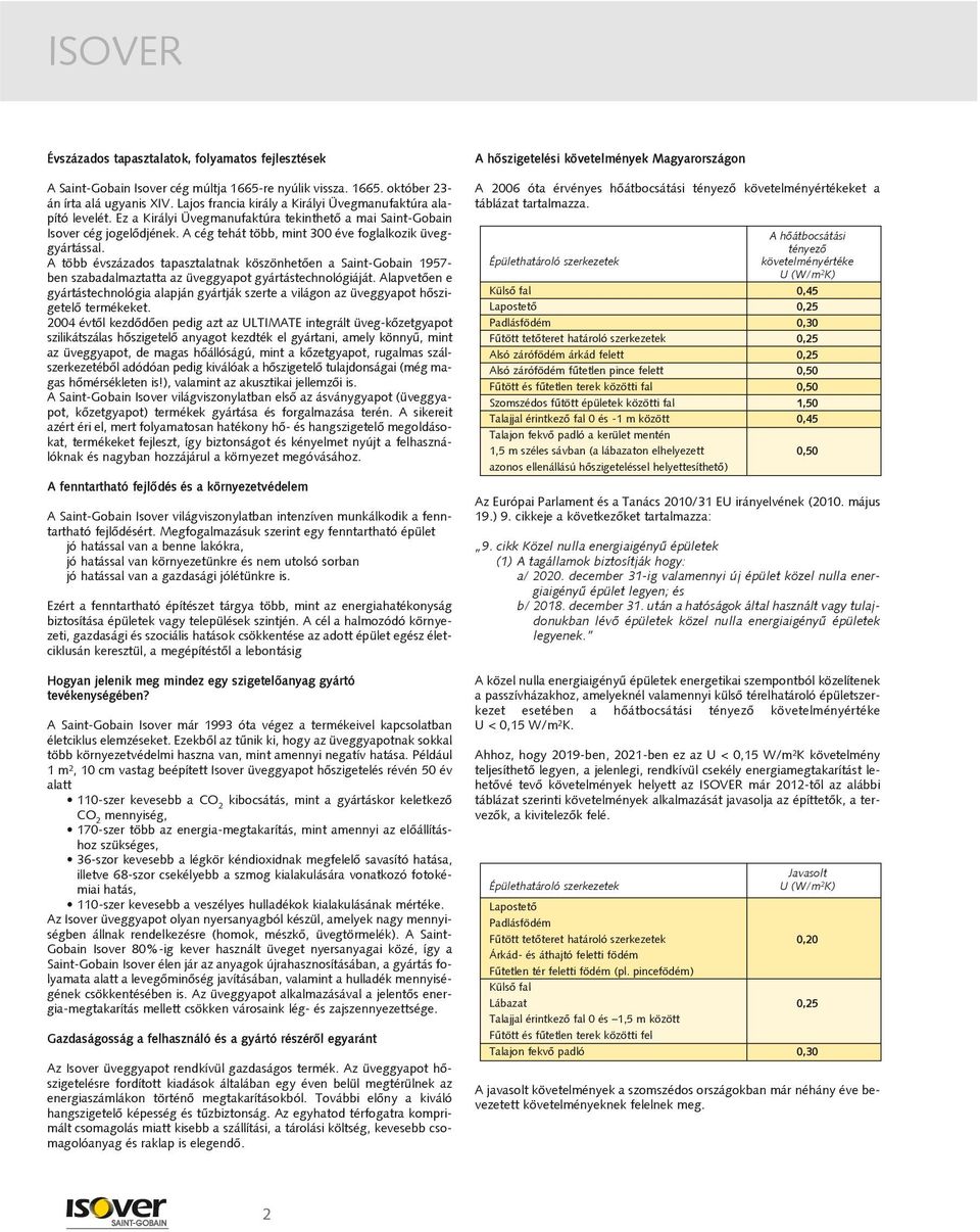 A cég tehát több, mint 300 éve foglalkozik üveggyártással. A több évszázados tapasztalatnak köszönhetõen a Saint-Gobain 1957- ben szabadalmaztatta az üveggyapot gyártástechnológiáját.