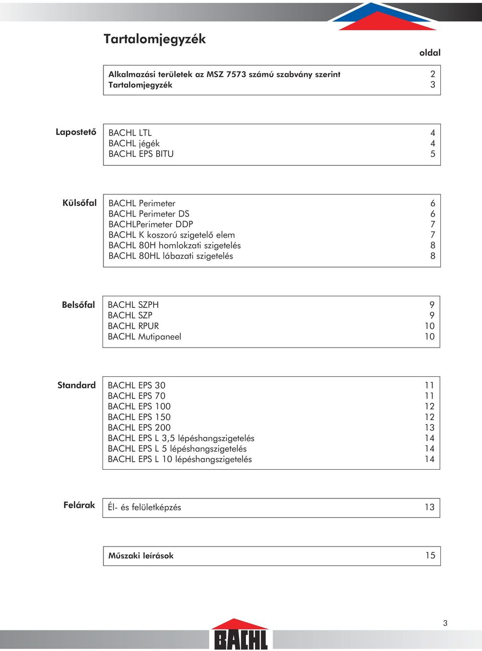 Belsõfal BACHL SZPH 9 BACHL SZP 9 BACHL RPUR 10 BACHL Mutipaneel 10 Standard BACHL EPS 30 11 BACHL EPS 70 11 BACHL EPS 100 12 BACHL EPS 150 12 BACHL EPS 200 13