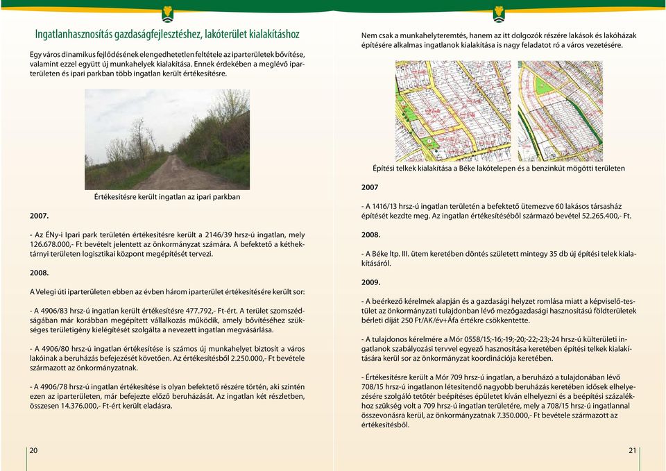 Nem csak a munkahelyteremtés, hanem az itt dolgozók részére lakások és lakóházak építésére alkalmas ingatlanok kialakítása is nagy feladatot ró a város vezetésére. 2007.
