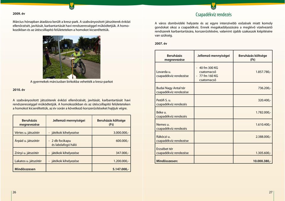 Ennek megakadályozására a meglévő vízelvezető rendszerek karbantartására, korszerűsítésére, valamint újabb szakaszok kiépítésére van szükség. 2007.