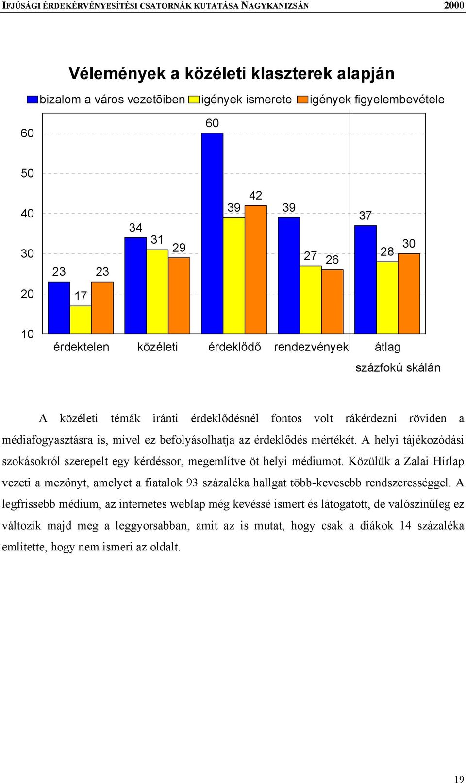 A helyi tájékozódási szokásokról szerepelt egy kérdéssor, megemlítve öt helyi médiumot. Közülük a Zalai Hírlap vezeti a mezőnyt, amelyet a fiatalok 93 százaléka hallgat több-kevesebb rendszerességgel.