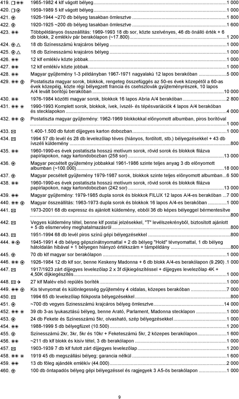 ..1 000 425. 18 db Színesszámú krajcáros bélyeg...1 000 426. 12 klf emlékív közte jobbak...1 000 427. 12 klf emlékív közte jobbak...1 000 428.