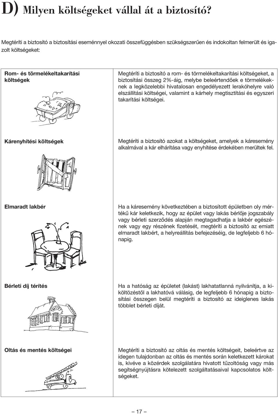 rom- és törmelékeltakarítási költségeket, a biztosítási összeg 2%-áig, melybe beleértendõek e törmelékeknek a legközelebbi hivatalosan engedélyezett lerakóhelyre való elszállítási költségei, valamint