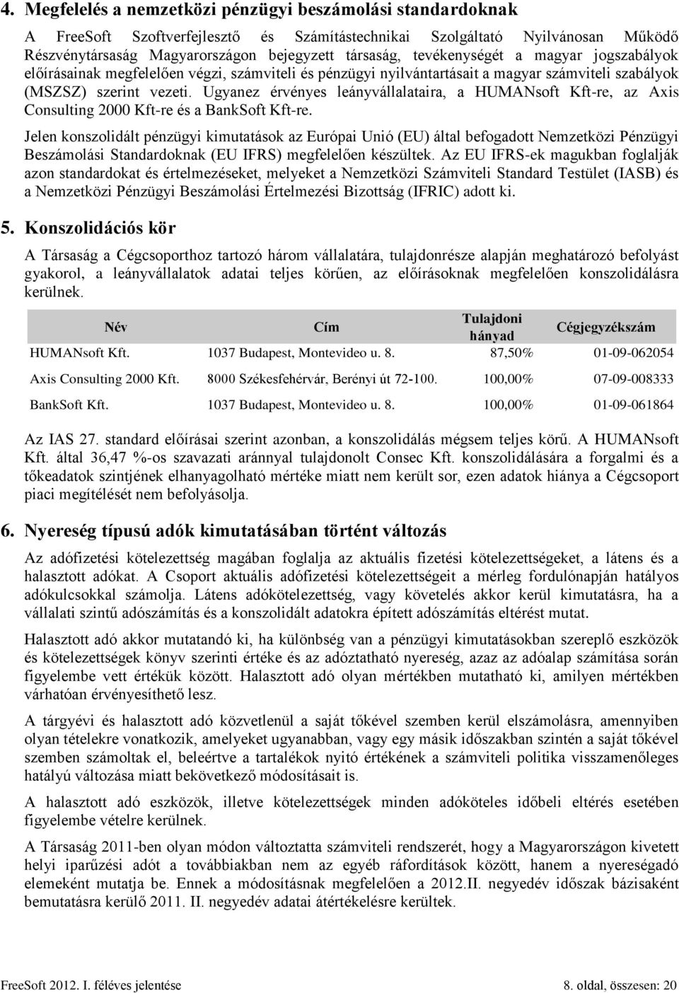 Ugyanez érvényes leányvállalataira, a HUMANsoft Kft-re, az Axis Consulting 2000 Kft-re és a BankSoft Kft-re.